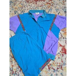 Vintage 80's Lavon Multicolor Short Sleeve Windbreaker Jacket W/Shorts Sz Small